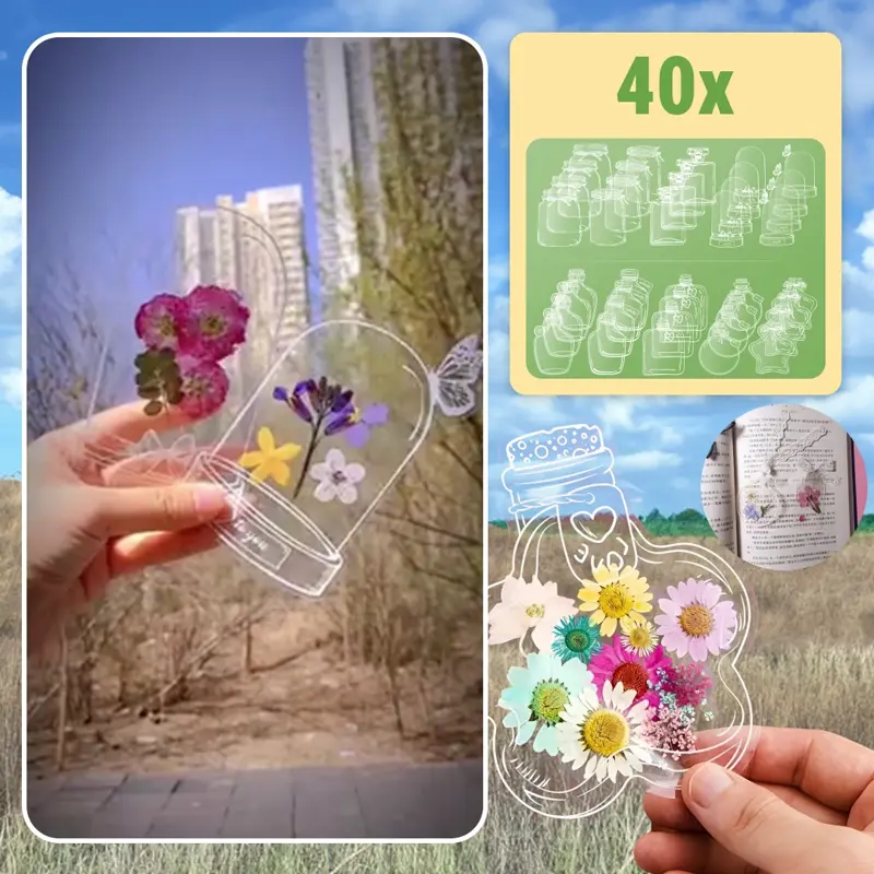 FLOWERMARKS™ SEGNALIBRI DI FIORI SECCHI TRASPARENTI - 80 PZ. 1+1 GRATIS!